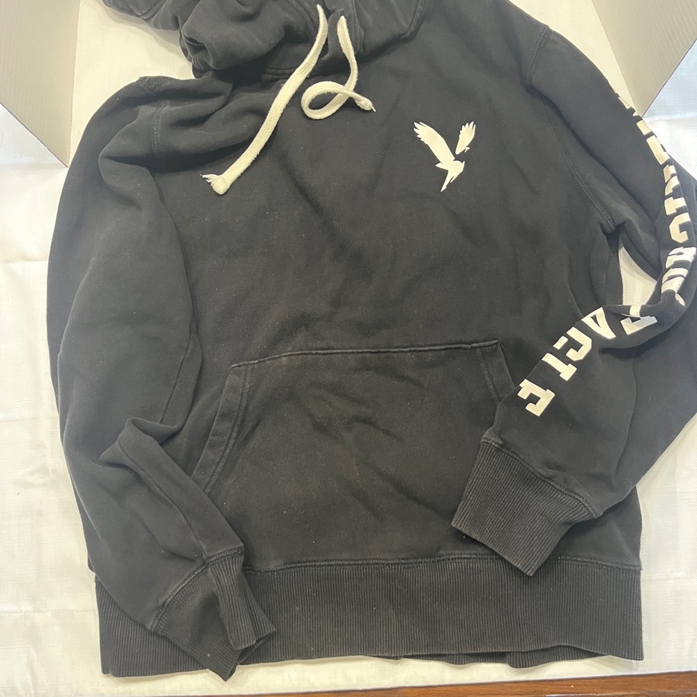 American Eagle Black Hoodie with White Logo and Text